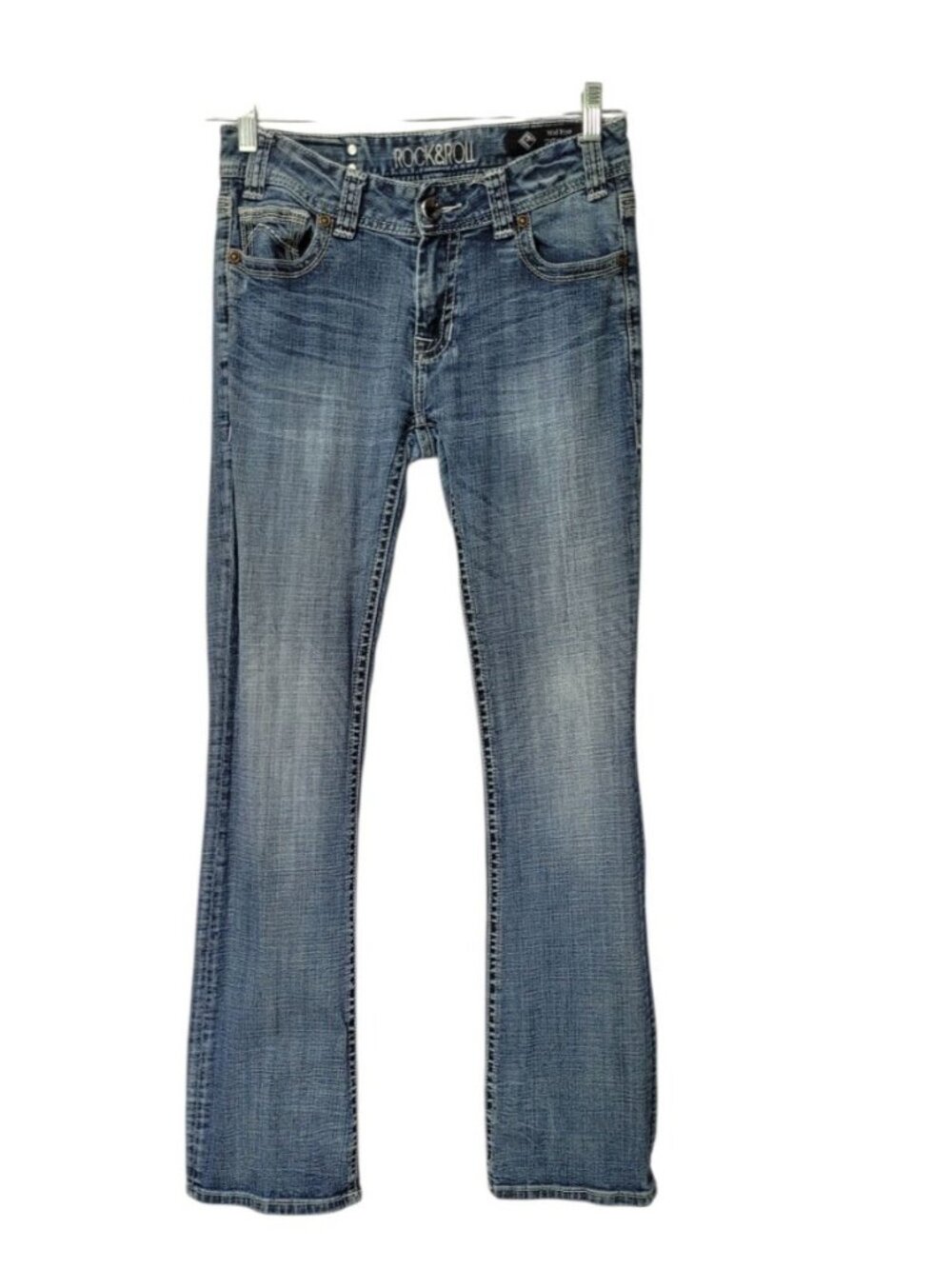 Rock & Roll Cowgirl Womens Jeans 28x32 Mid Rise Bootcut Bling Distressed